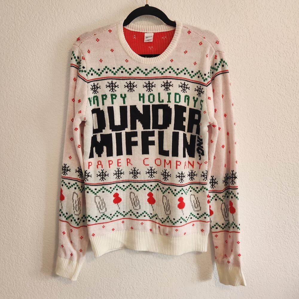 The Office Dunder Mifflin Men's Size Small Ugly Christmas‎ Sweater White New